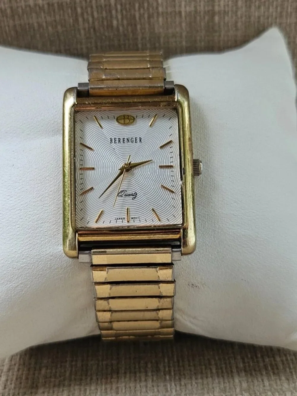 Vintage Berenger Men Wristwatch Gold Tone Metal Band Analog Quartz Wrist Watch